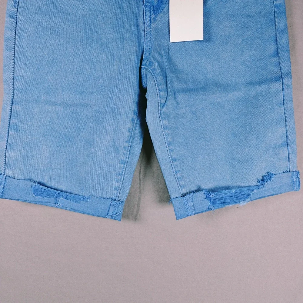 Zenana Acid Wash Dyed Bermuda Distressed Shorts DMP-1892Y Ocean Blue Large